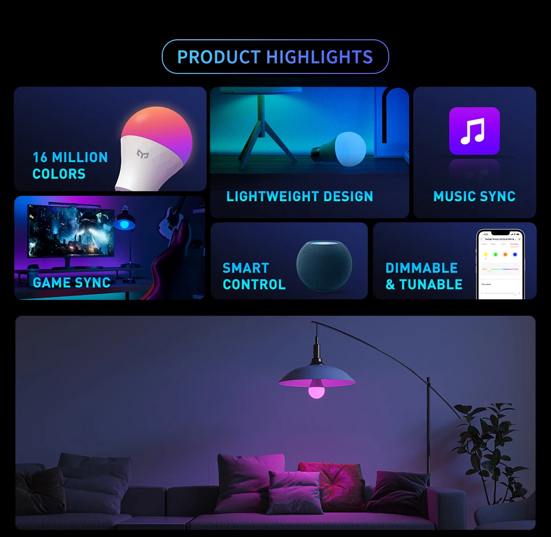 Yeelight Smart LED Bulb W4 lite Multicolor/White E27 WiFi Connection 220-240V Voice Control For Mi Home Apple Homekit Goolge image 2