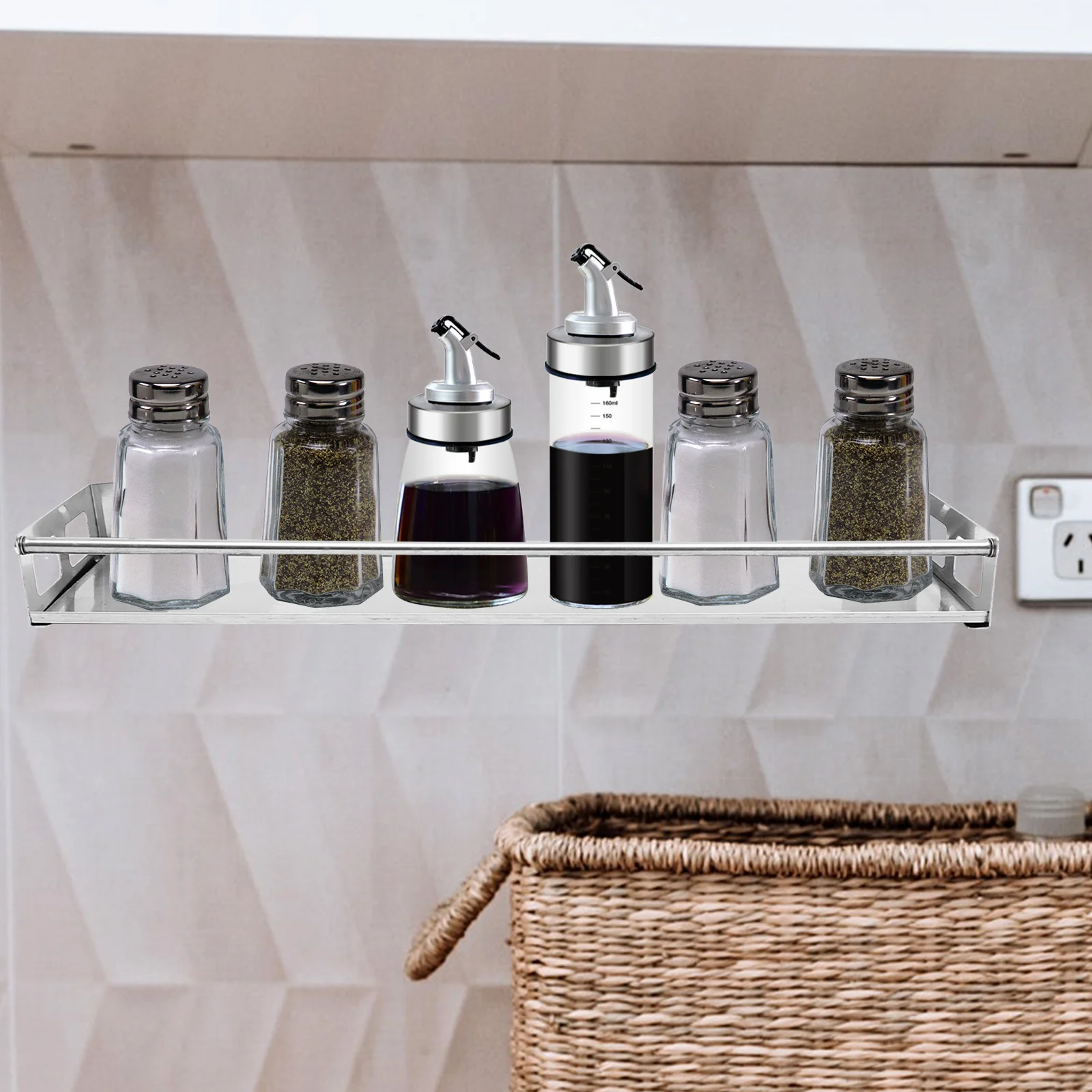 

Wall Mounted Spice Rack Stainless Steel Strong Kitchen Organizer Pantry Storage Shelf Shelf for Bathroom Toiletries