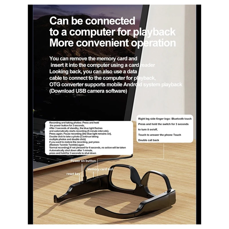 4K Bluetooth Intelligent Glasses Integrated Photography & Recording Video With Wifi Hotspot