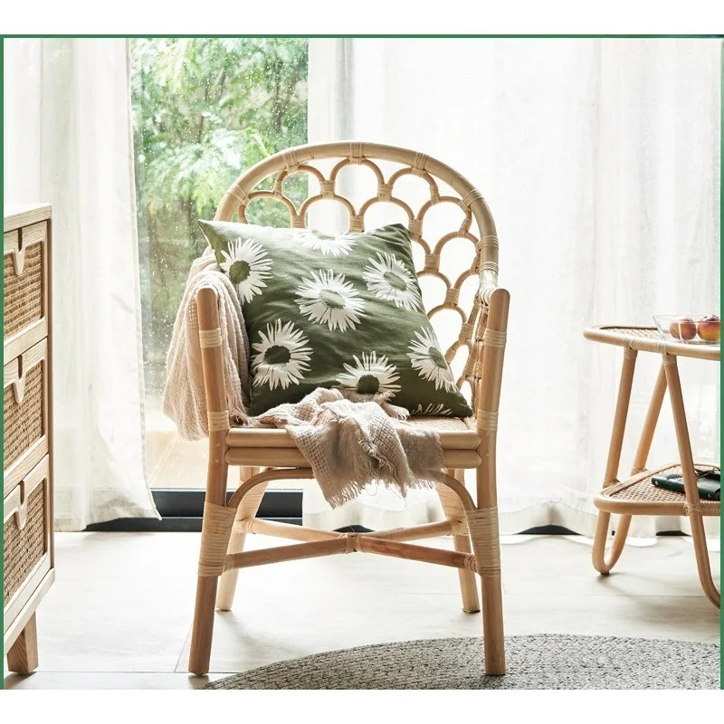 Japanese creative rattan recliner bed and breakfast balcony rattan chair three-piece set household leisure table and chair combi