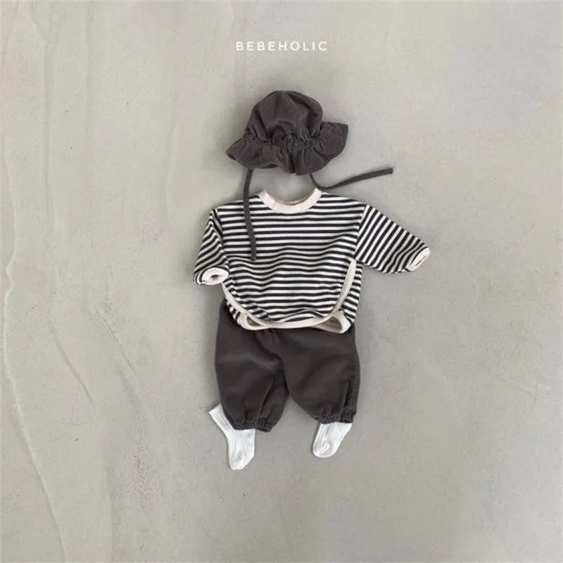 2024 Spring and Autumn Clothing Korean Edition Kids Clothing Baby Stripe Hoodie Baby Long Sleeve Top Long Sleeve T-shirtBoutique