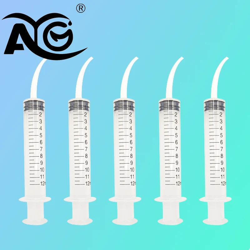 

AG 10Pcs Dental Disposable Irrigation Syringe With Curved Tip 12ml For Dentist Use Dental Consumable Material