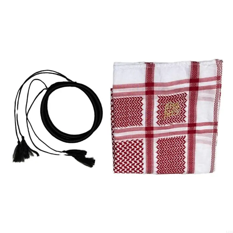 

L5YA Traditional Arab Keffiyeh Jacquard Headwrap for Adult Everyday and Theme Event