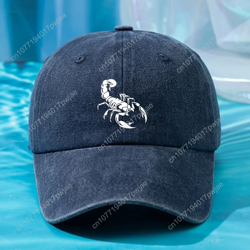 Vintage Washed Baseball Cap with Scorpion Print, Adjustable Hip-Hop Trucker Hat, Casual Style, Lightweight Polyester, Machine Wa
