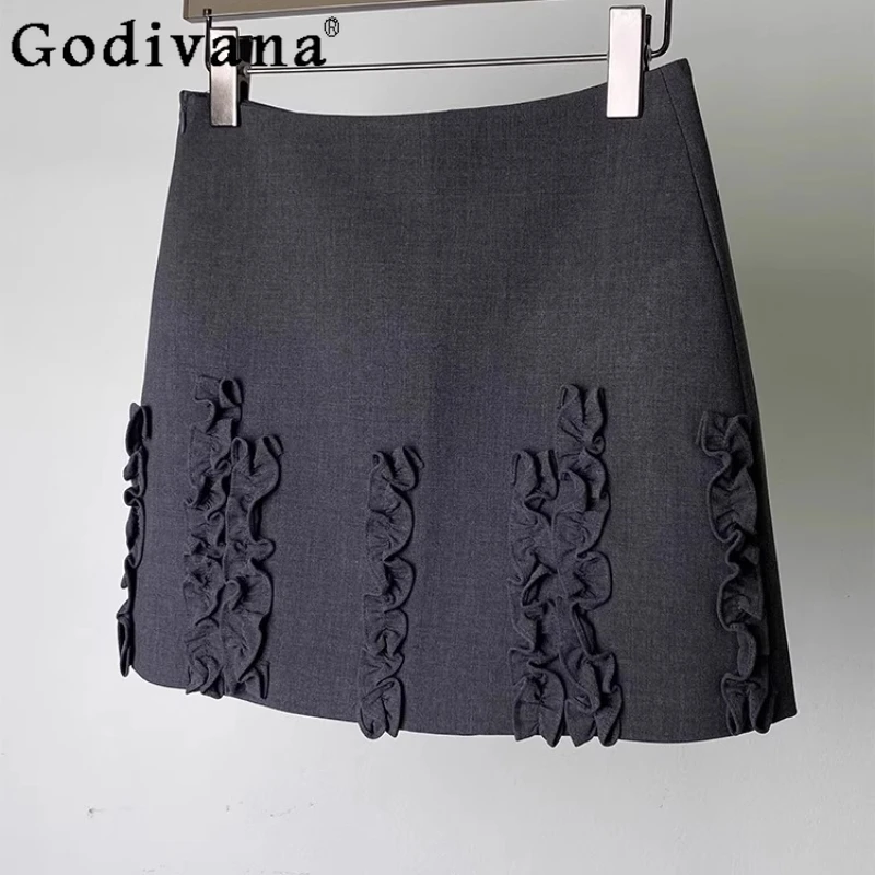 

Новинка 2023 года, корейский костюм большого размера с высокой талией, однотонная тканевая юбка, летняя юбка трапециевидной формы с милыми оборками, тонкие универсальные повседневные юбки