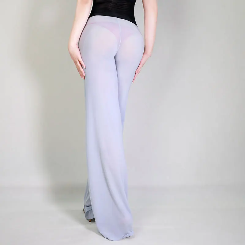 سراويل يوجا حريرية للجنسين شفافة من خلال سراويل واسعة الساق ثنى سراويل منزلية عالية المرونة صديقة للبشرة خفيفة عالية الخصر للرقص