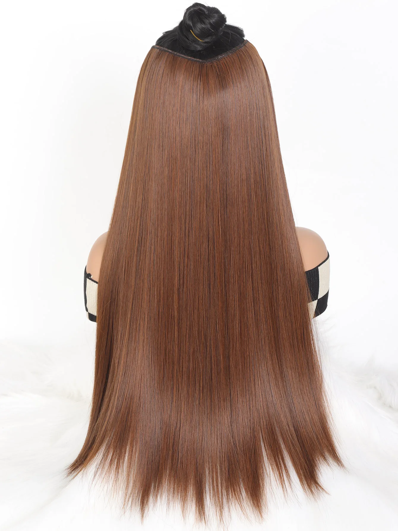 Synthetic 4 Clip In Hair Extensions V-shaped Long Straight Hairstyle Hairpiece Black Brown Blonde Natural Fake Hair For Women