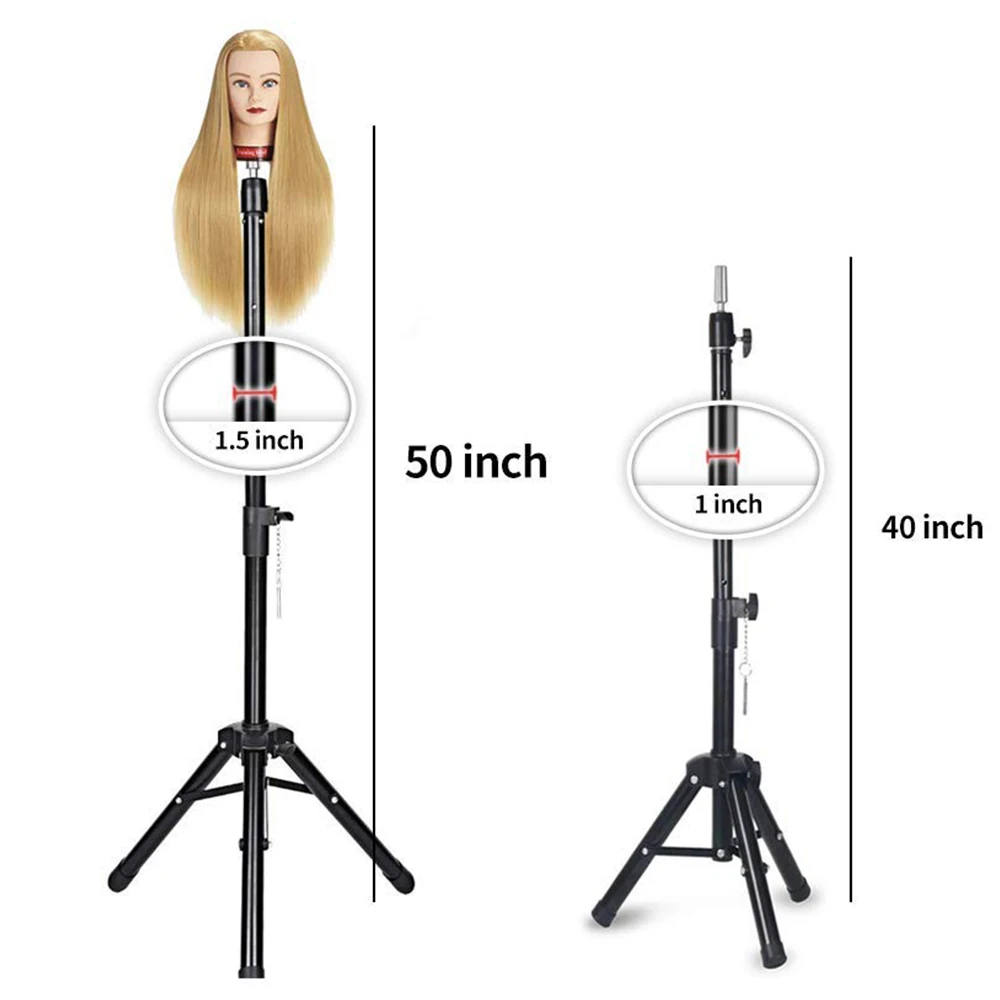 حامل ثلاثي القوائم مقاس 50 بوصة، حامل رأس عارضة أزياء قابل للتعديل، حامل رأس شعر مستعار لرؤوس التدريب ورأس كتلة قماشية #4