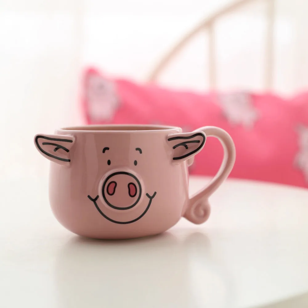 Nordic Pink Pig Shape Ceramic Coffee Mug Ornaments Living Room Kitchen Dining Table Couple Milk Water Cup Crafts Birthday Gifts