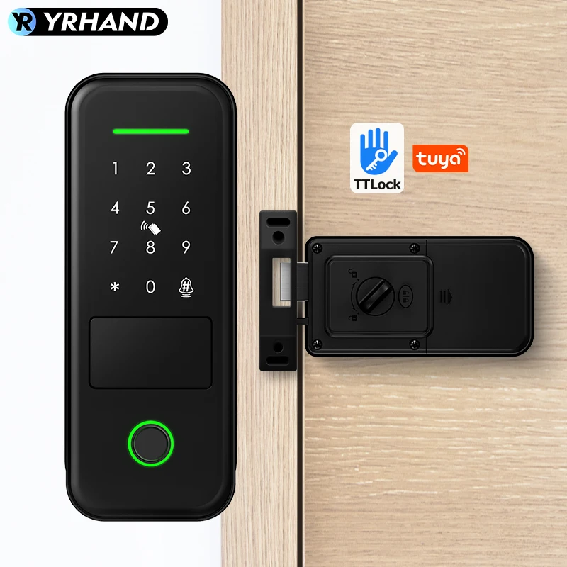 IP55 Tuya Wi-Fi Digitales Türschloss mit biometrischem Passwort-Tag, doppelte Verriegelung, Overlay, Smart Home, Fernzugriffskontrolle