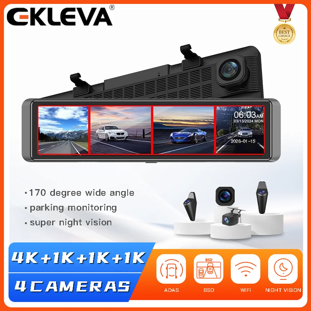 

4k dash cam 4 channel 11.26 Inch ADAS BSD Car DVR WIFI APP Rear View Mirror Auto Video Recorder Camera Ultra HD 24H Parking ﻿