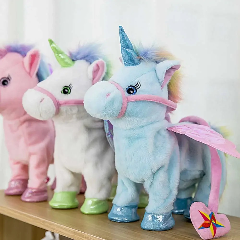 Giocattolo elettronico del cavallo del Robot dell'unicorno della peluche controllato dal guinzaglio animale domestico elettrico Whinny Walk canto canzone musica animale per il regalo del bambino