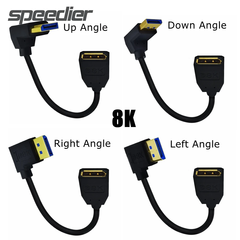 DisplayPort DP 1.4 Cable Up Down Left Right Angled 8K@60Hz HDR 32.4Gbps DisplayPort V1.4 Cord Male/Female for Video PC Laptop TV