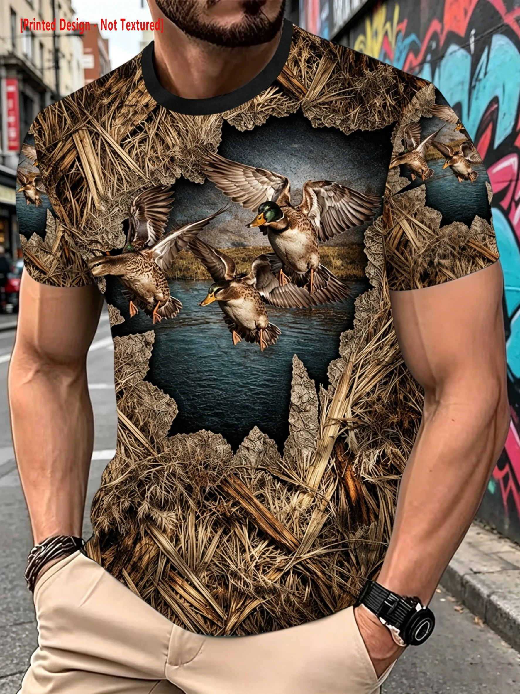 Camiseta Masculina Estampada e - Outdoor Hunting Graphic Tees avaliação e preço