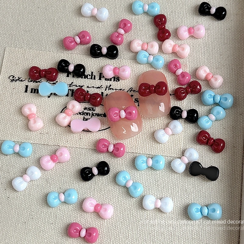 

30 шт. 3D-украшений для ногтей в виде бантиков, милые аксессуары, детали из смолы для декора ногтей, материалы для маникюра, инструменты для украшения