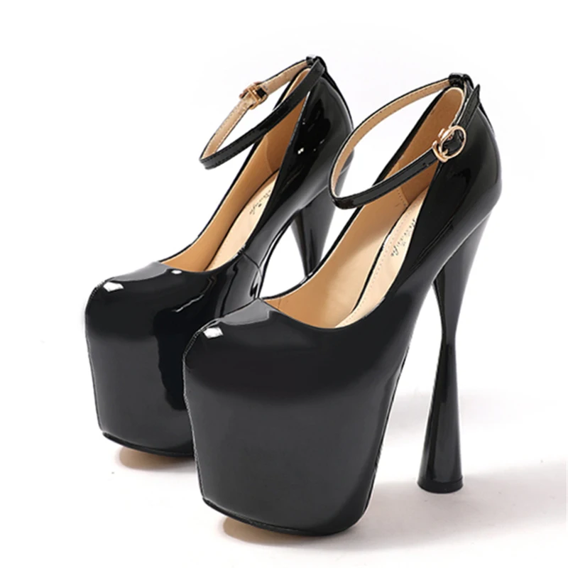 Strap Women's Heeled Sexy Platform Fashion Fetish High Heels Round Toe Pumps Black White Office Party Shoes Women Large Size 50