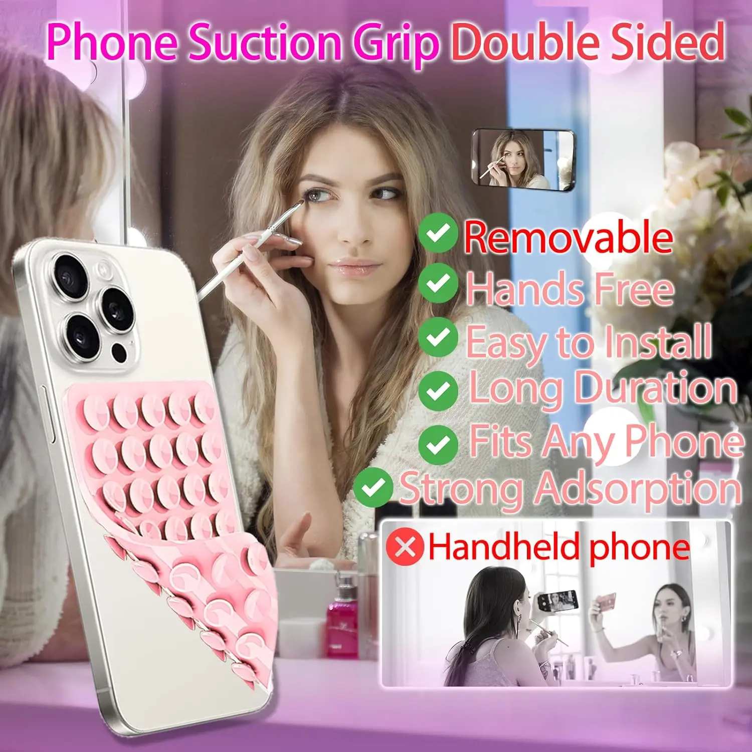 Double-Sided Suction Cup Phone Mount, Silicone Suction Phone Case Adhesive Sticky Phone Grip Hands-Free Phone Grip Phone Stand