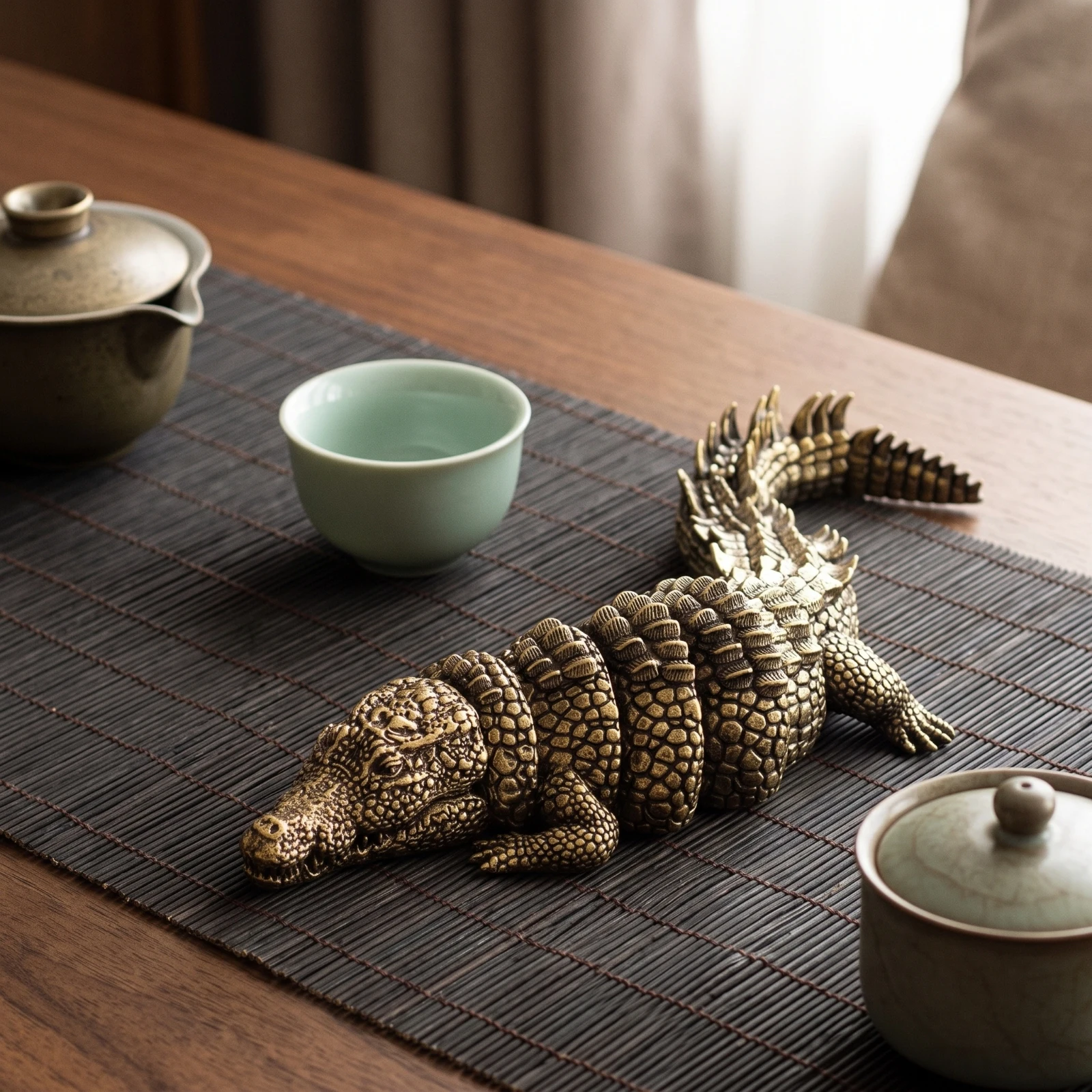 Crocodile Figurine Antique-Style Crocodile Ornament with Articulated Body Desk Ornament with Animal Shape Low-Height - view 4