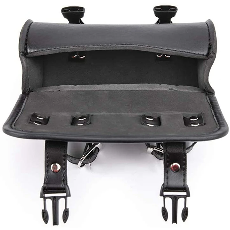 2X Motorcycle Fork Bag PU Leather Bicycle Handlebar Tool Pouch Sissy Bar Roll Storage Bag Saddle Bag, Universal