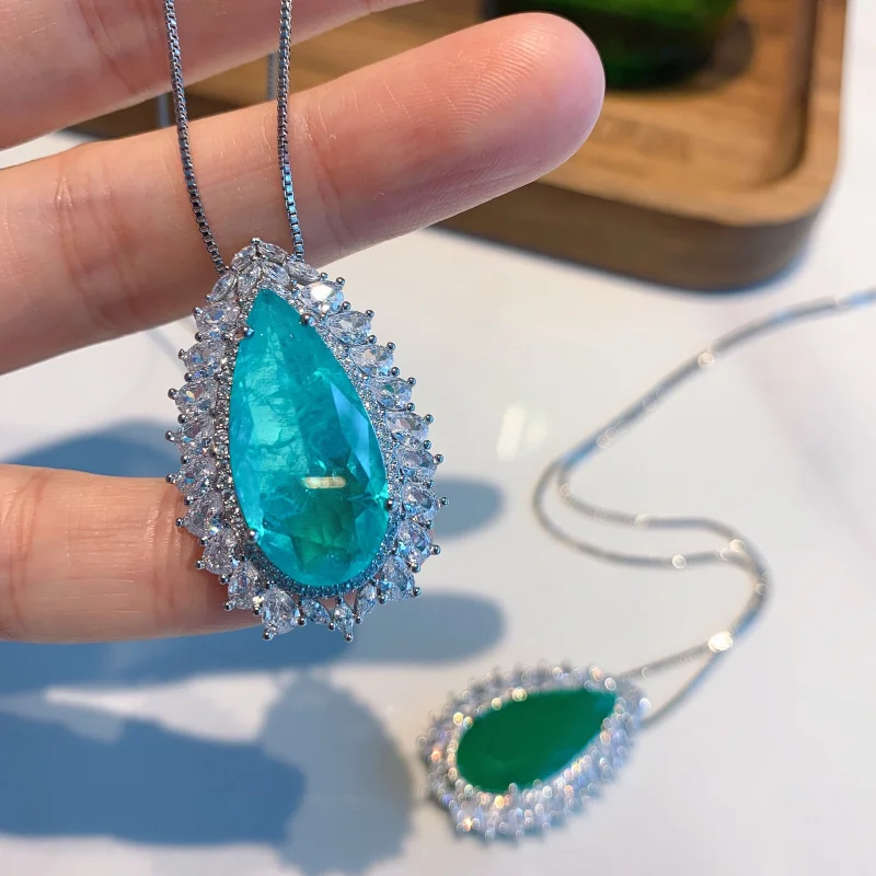 European and American style colorful gemstone large water drop pendant necklace, women's gift wholesale, main stone 12*25