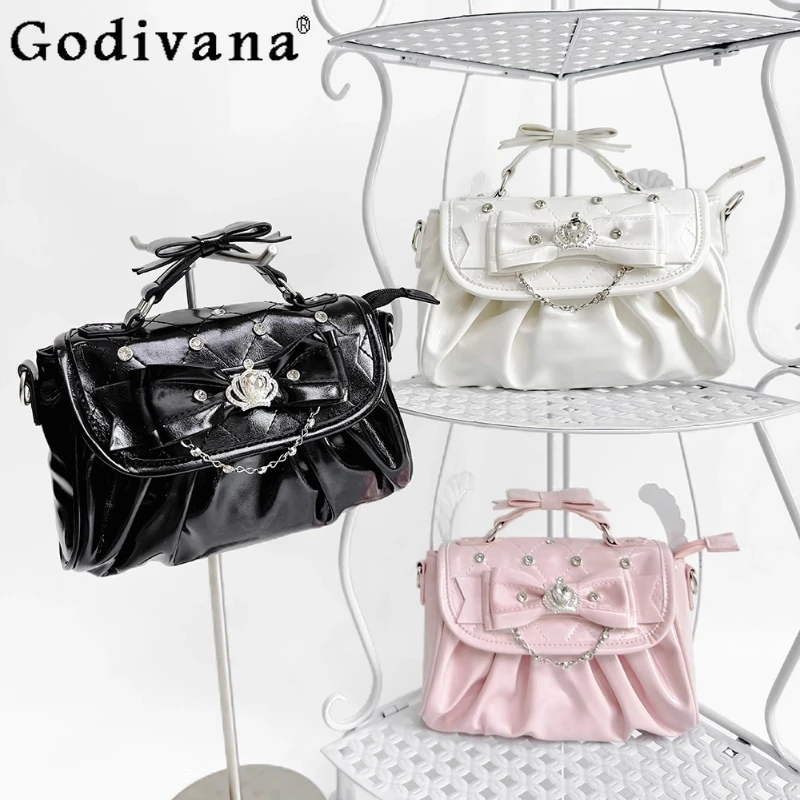 

Japanese Style Lolita Sweet Single Shoulder Bag 2025 New Women's Cute Bow Beaded Chain Crossbody Bag Y2k Fashion Casual Handbag
