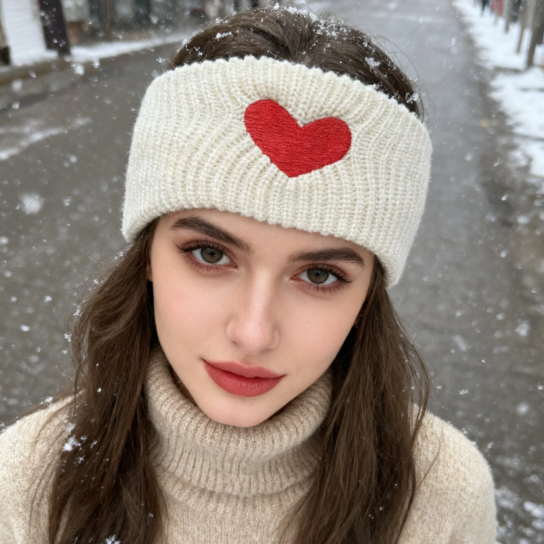 

1 шт. новая вязаная эластичная широкая повязка на голову в форме сердца с вышивкой, осень-зима, теплые толстые модные ленты для волос, головные уборы