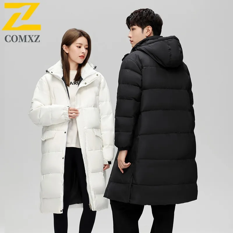 COMXZ Hot Sale Men Down Jacket 2025 Winter New Long Over Knee Extended Thickened Minimalist Versatile waterproof windproof Coat