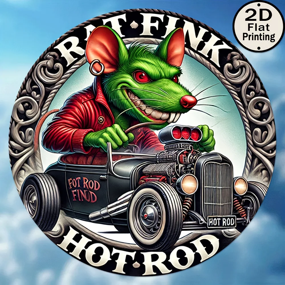 2D Flat - [2D Flat] 2D Plane - 1 2D Plane Printed Green Mouse Retro Reusable Classic 8-Inch Round Metal Sign | 