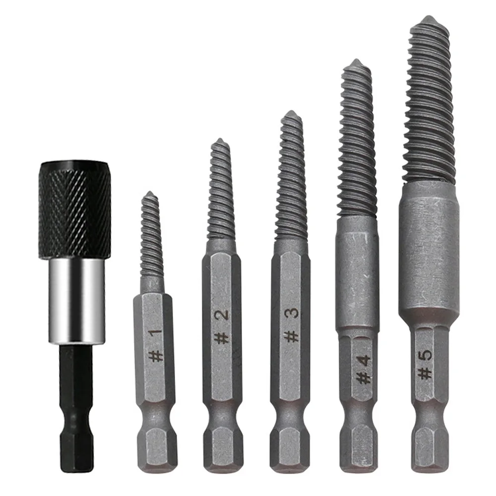 6pcs/set Broken Screw Remover Drill Bits Hex Shank Screw Extracter Tool for Damaged Screw / Sliding Tooth Screw