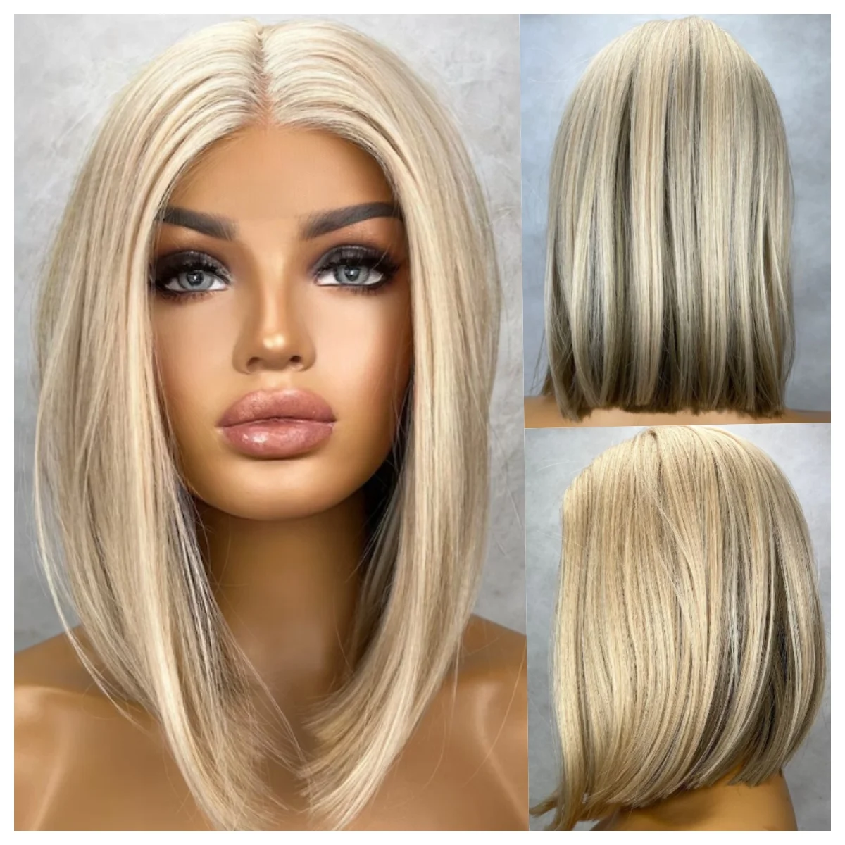 

Смешанный черный и платиновый блондин, прямой синтетический парик спереди с предварительно выщипанной линией волос, реалистичный вид, парик шнурка для женщин