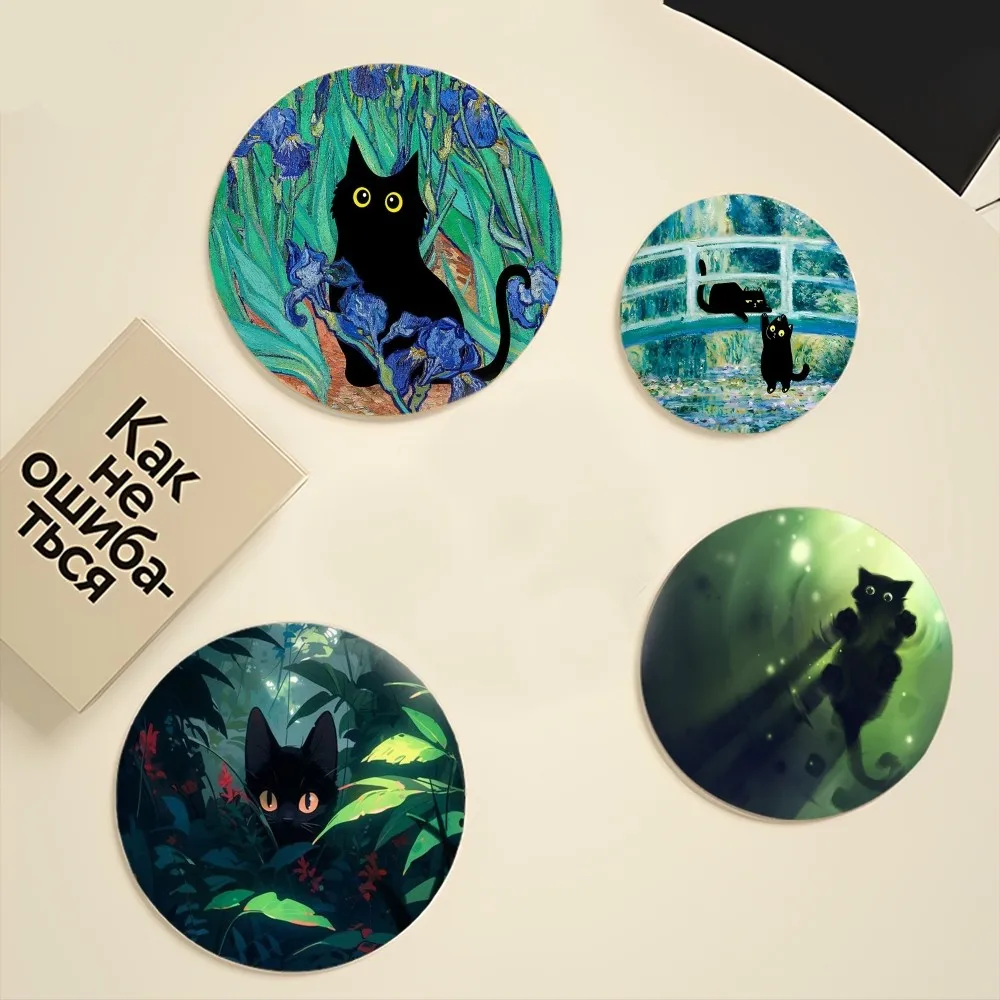 

Black Cat Mousepad Round Custom Skin Desktop Desk Mat Kawaii Gaming Accessories Students Writing Pad Mouse Pad for PC Mouse