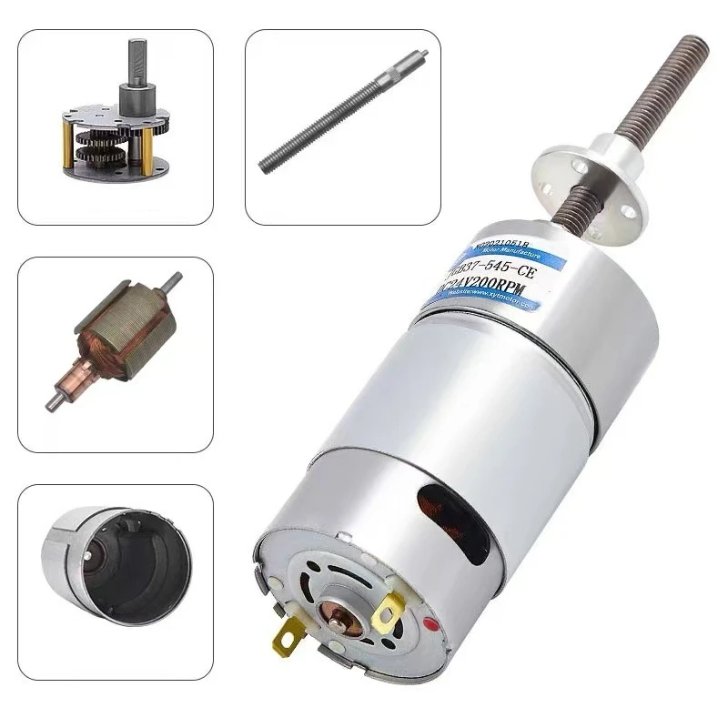 12V/24V Miniature DC Speed Reducer Motor, Low-speed Motor, Long Threaded Rod, JGB37-545