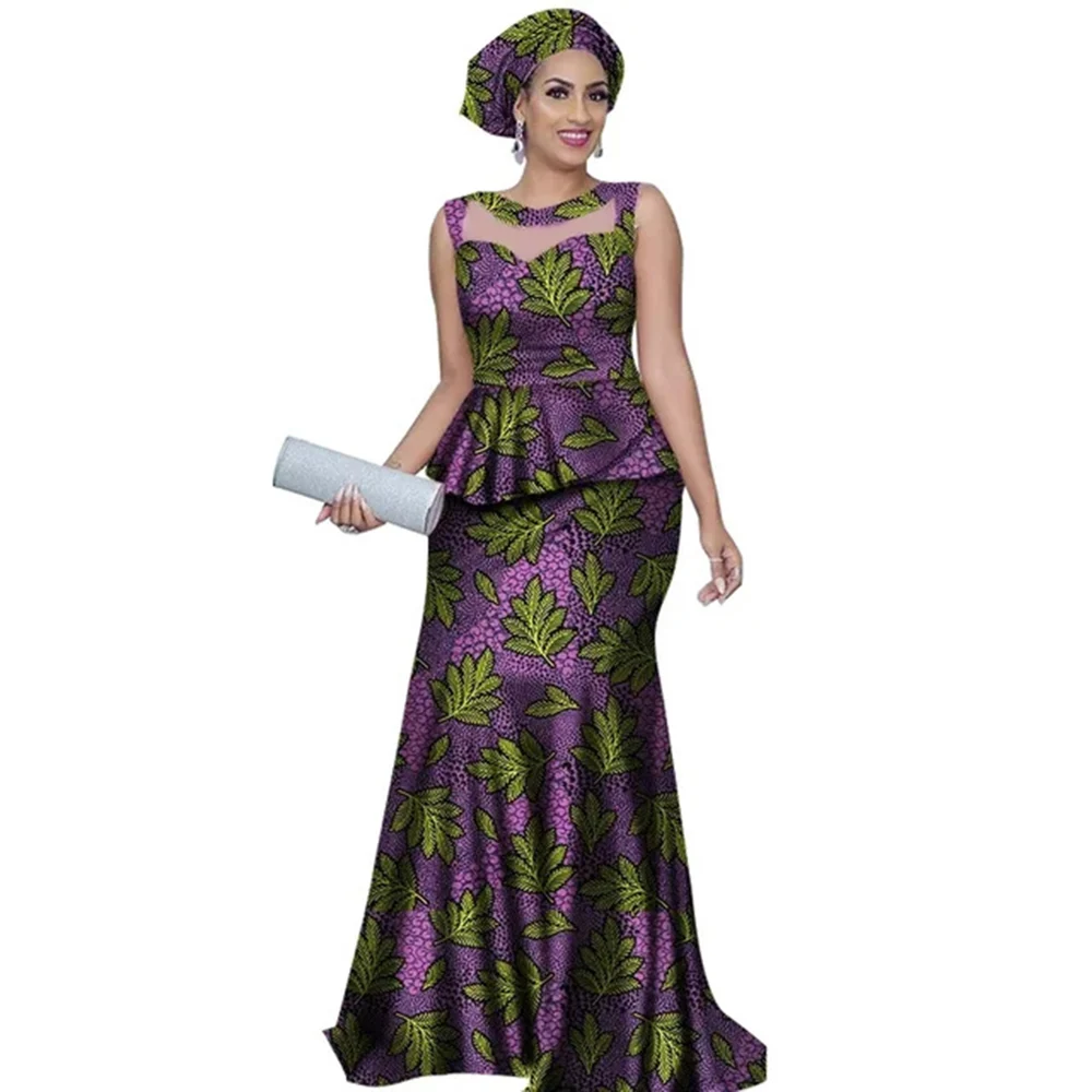 Plus Size African Party Dress for Women Dashiki Ankara 2pcs Set Wedding Evening Gown Sexy Bodycon Maxi Long Dress Africa Clothes