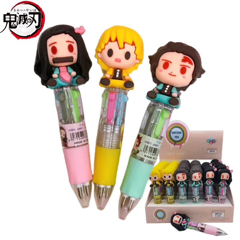 4 Colors Pen Demon Slayer Kamado Tanjirou Nezuko Surrounding Cartoon Mini Ballpoint Pen Student Write Stationery kids Toy