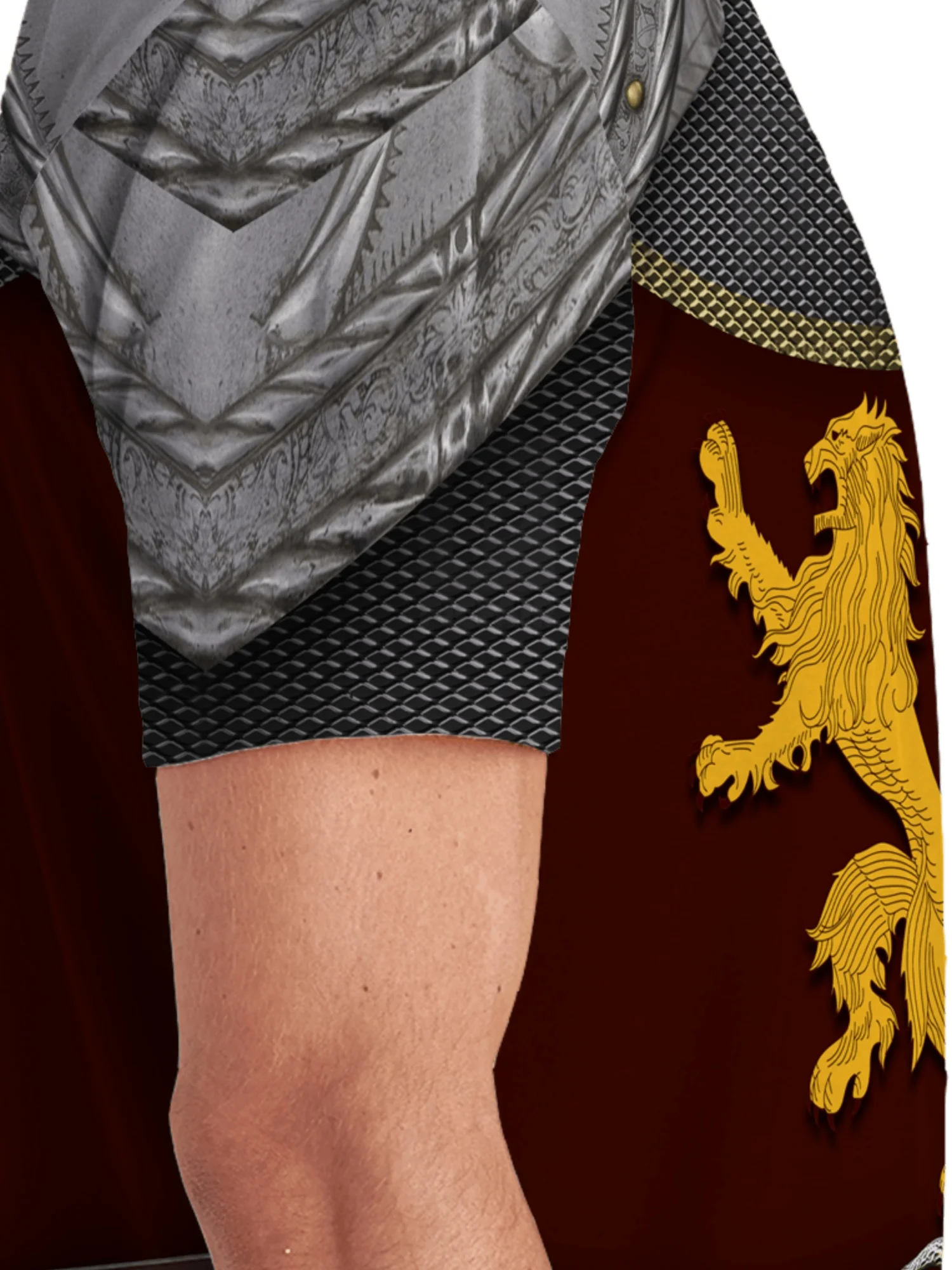 Camiseta masculina com estampa 3D de armadura de cavaleiro retrô – Design de totem de leão, cor marrom e dourada, manga curta, tecido de poliéster macio