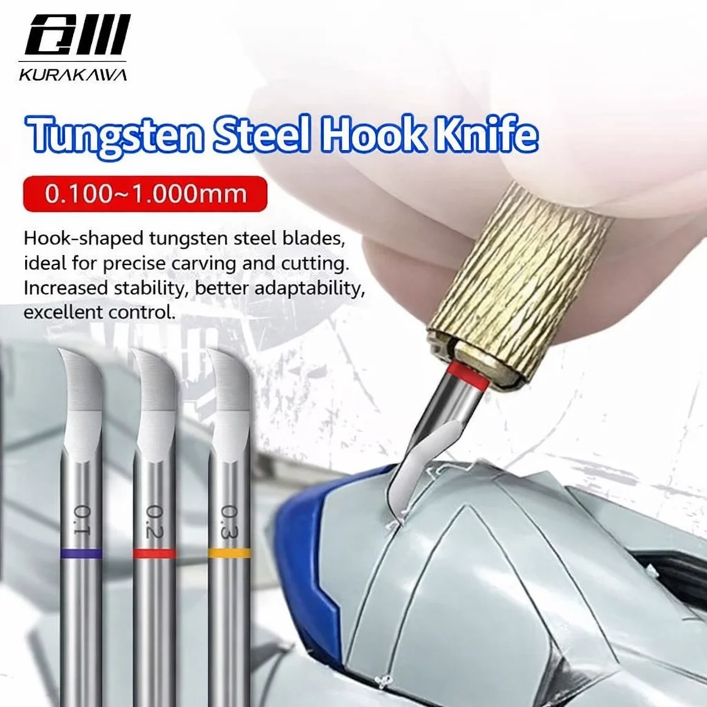 KURAKAWA Tool ET9 Hook Line Knife 0.1‑1.0mm Hard Metal, GK Model Marking Tool for Detail DIY Modification