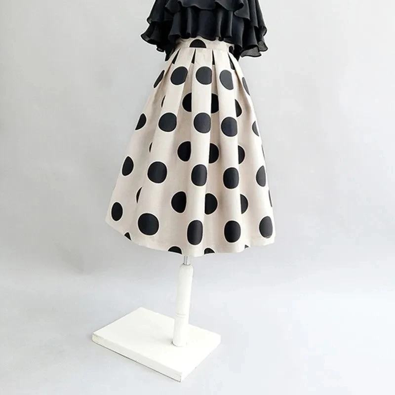 Pocket High-grade Puffy Skirt Womens 2023 Spring New High Waist Vintage Round Dot Umbrella Skirt saias Longas Faldas Mujer Mod