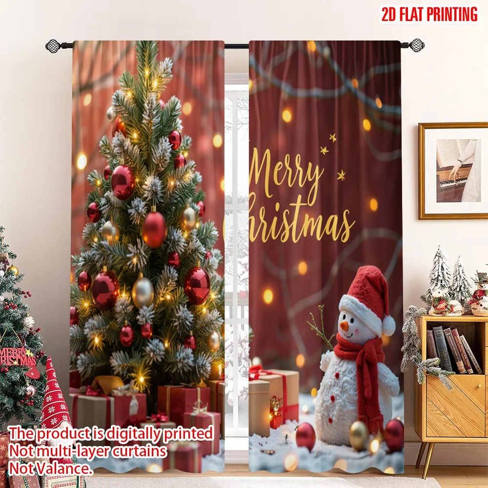 

2pcs 2D flat printing Christmas Drapes Merry Christmas Scene Polyester Fabric Without Electricity Family Party Use for Holiday