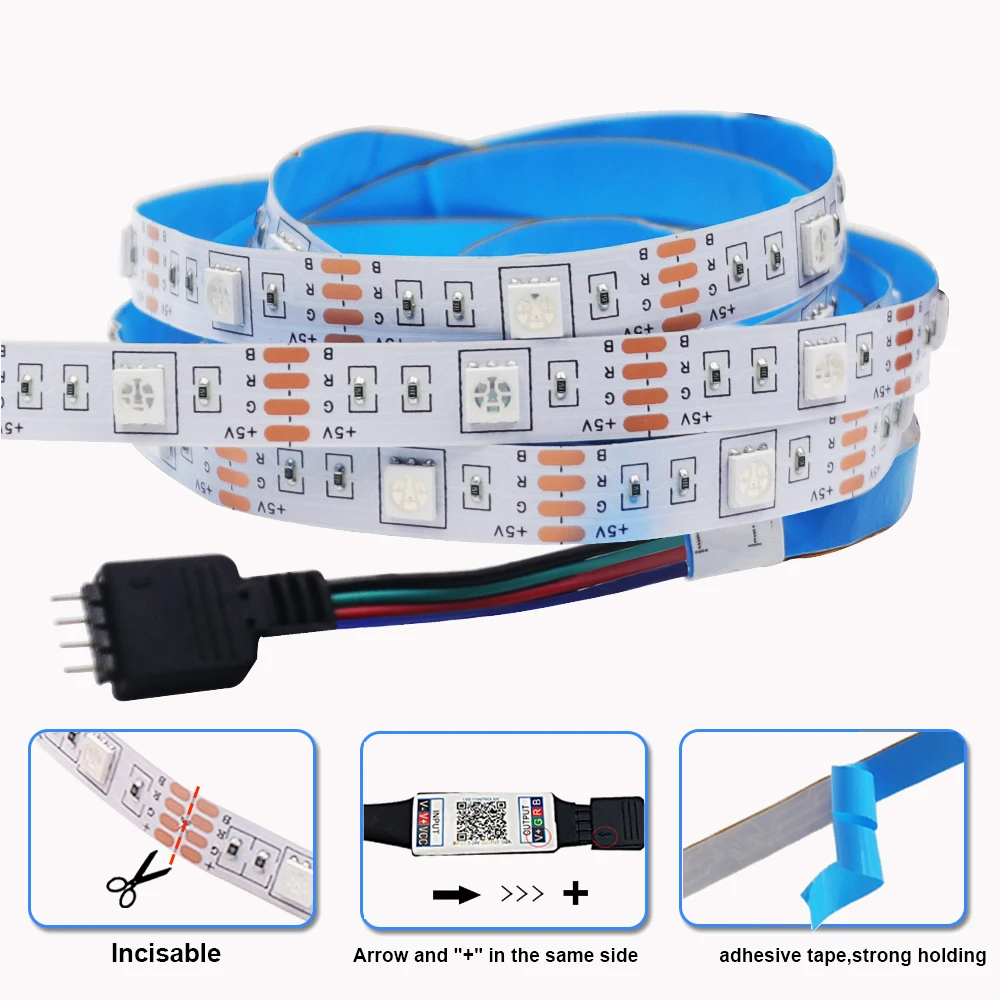 High Brightness 30LED/M RGB USB LED Light 5050 Diode Tape Wireless Bluetooth APP Control LED Strip For Bedroom Kitchen TV Decor