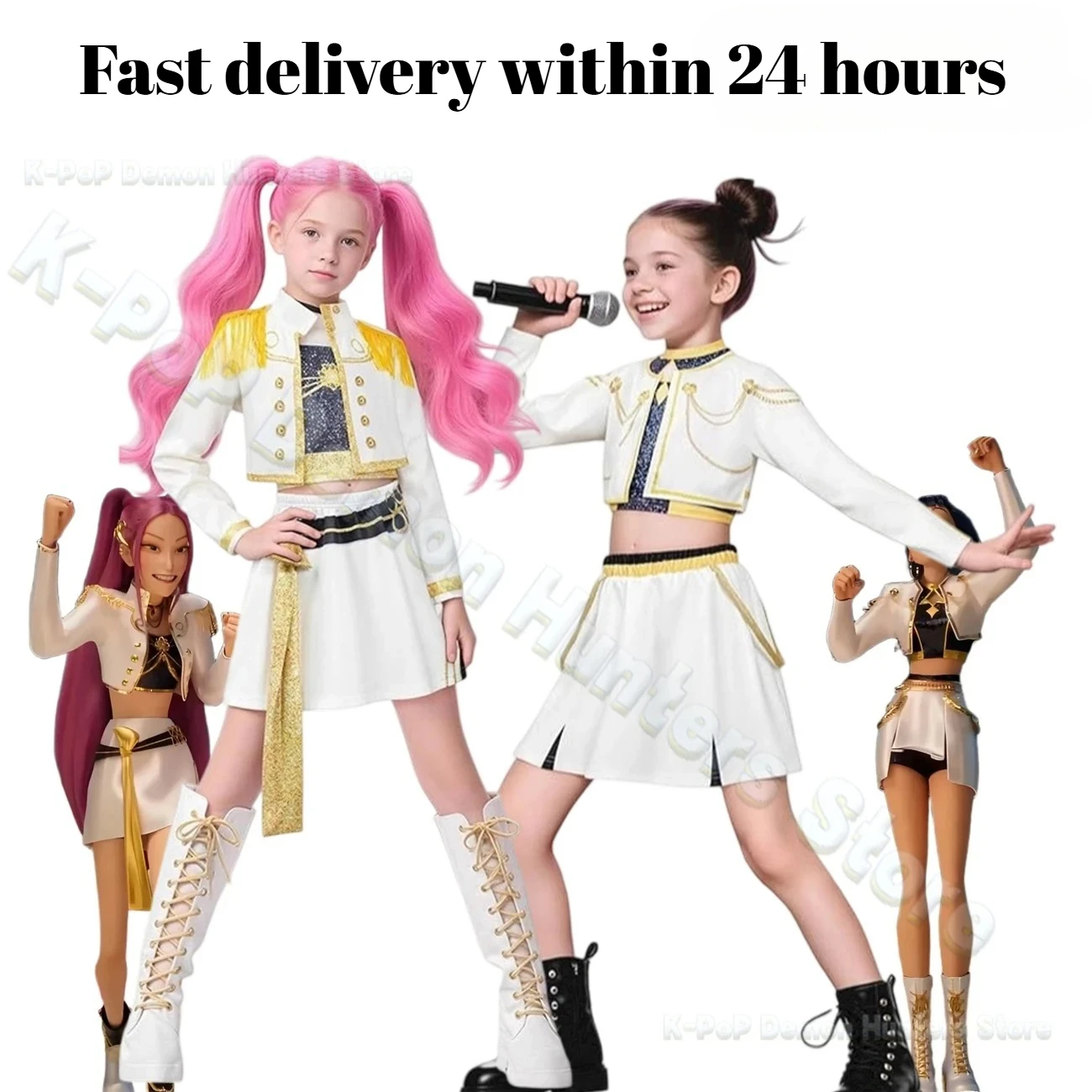 

Halloween Costume Rumi Cosplay Kpop Warrior Costume Wig Disguise Rummy Girl Birthday Party Gift Carnival Performance Clothes Set