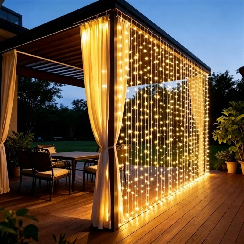 3Mx3M LED Curtain Lights 8 Modes AA Battery Powered Christmas String Lights Wedding Valentine's Day Halloween Garden Decoration