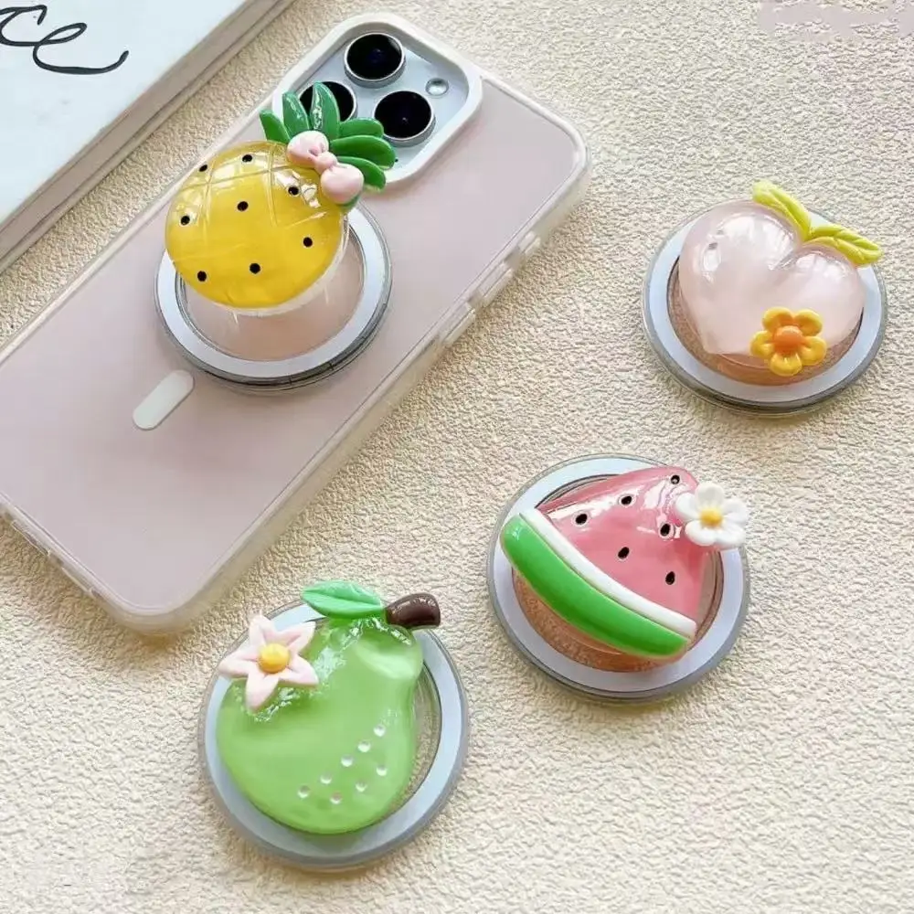 Cute Cartoon Fruit Peach Pineapple Magnetic Holder Grip Tok Griptok Phone Stand Support For Iphone 17 16 Samsung For Magsafe