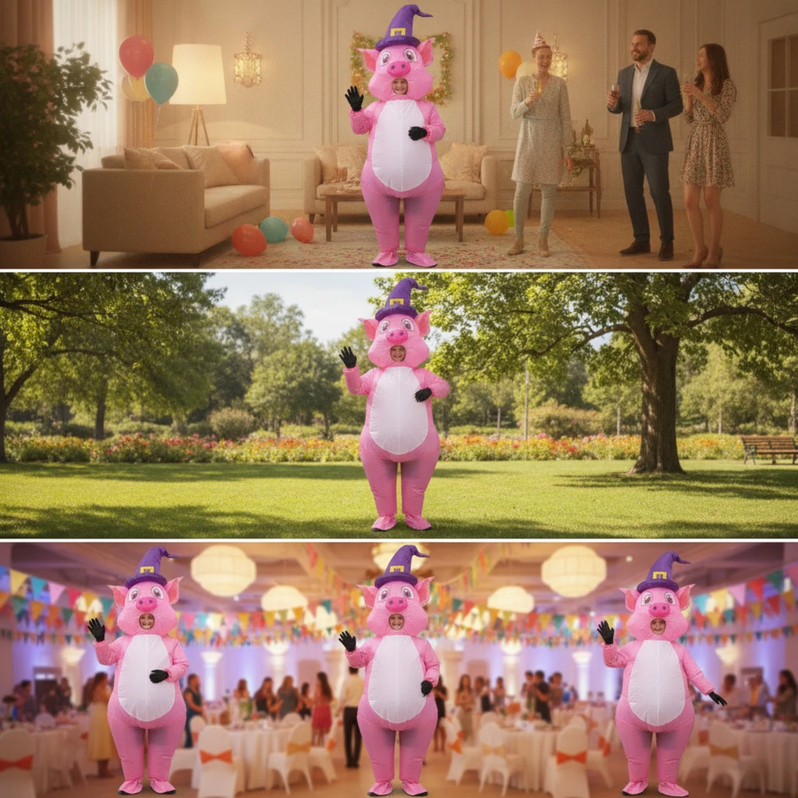 Inflatable Pig Costume Lightweight Pig Costume with Hat Party Comfortable for Adults, Stage Performances