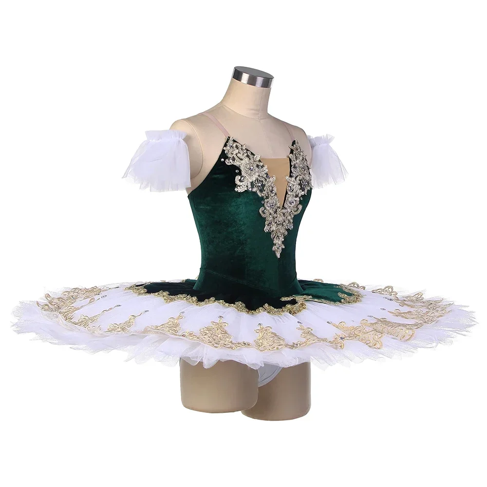 Dance Favourite Ballet Tutus BLL556 Green Velvet Bodice Pre-professional Ballet Tutu with Gold Trims