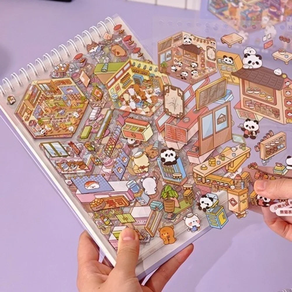 Pre-Cut Miniature Scene Sticker Book 2D Flat Cartoon DIY Cutout Stickers Craft Tiny House Mini Scene Sticker Book Journal