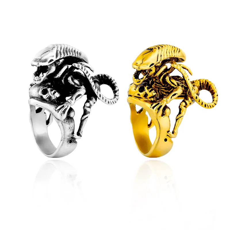 Exaggerated Retro Men's Punk Alien Shaped Stainless Steel Ring Size 7-12