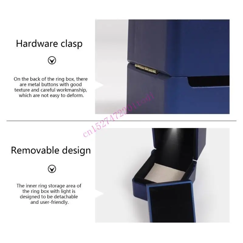 

M76B Square Elegant Ring Box with LED Light/No LED Gift Box Earring Jewelry Display Case for Wedding Proposal