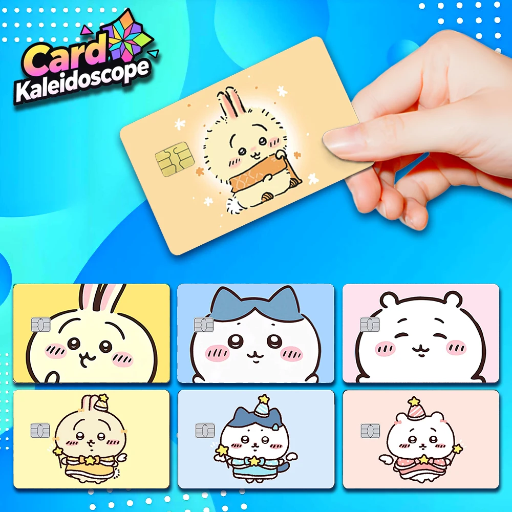 

Наклейки-скины Kawaii Chiikawas для кредитных карт: милые мультяшные стикеры для VISA, JCB, Mastercard и других банковских карт с чипом, декоративные наклейки для карт