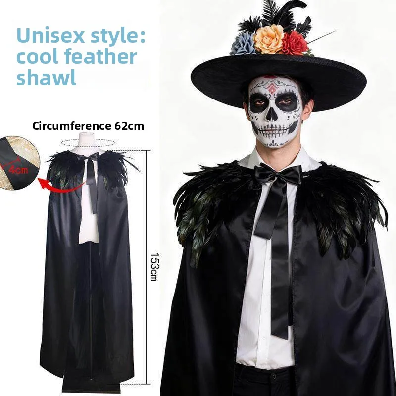 ゴシックスタイルの羽根ショールカーニバルパーティーボールパフォーマンスオンドリの羽根アクセサリーマントフード付きコートメンズファッションアクセサリー