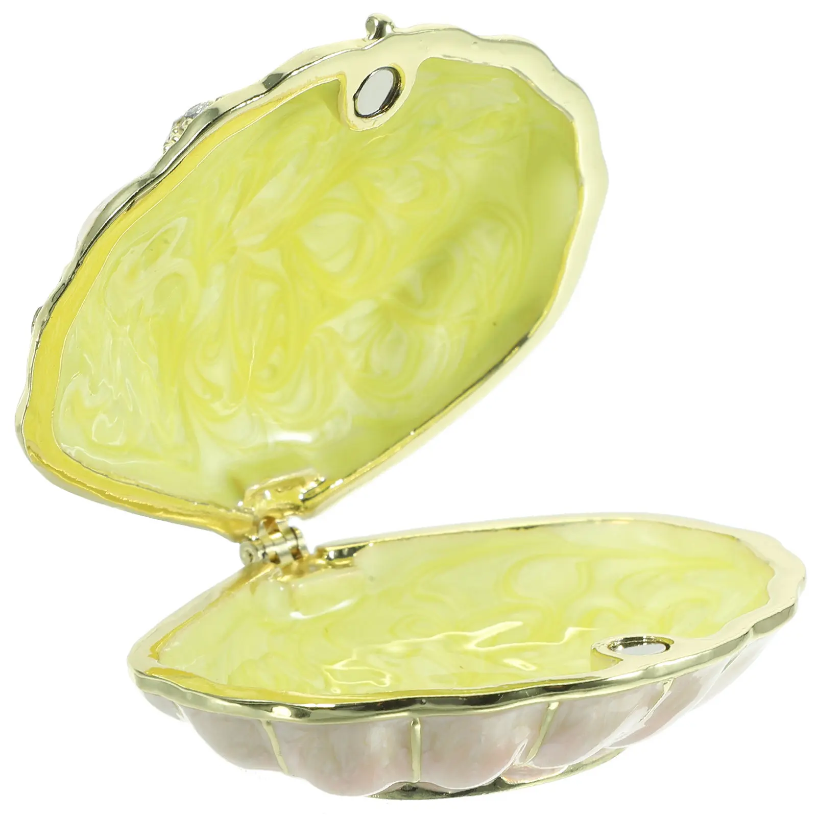 

Изящный органайзер для украшений в форме ракушки, премиальная конструкция из сплава, блестящая поверхность со стразами, маленькая подарочная коробка для колец и серег